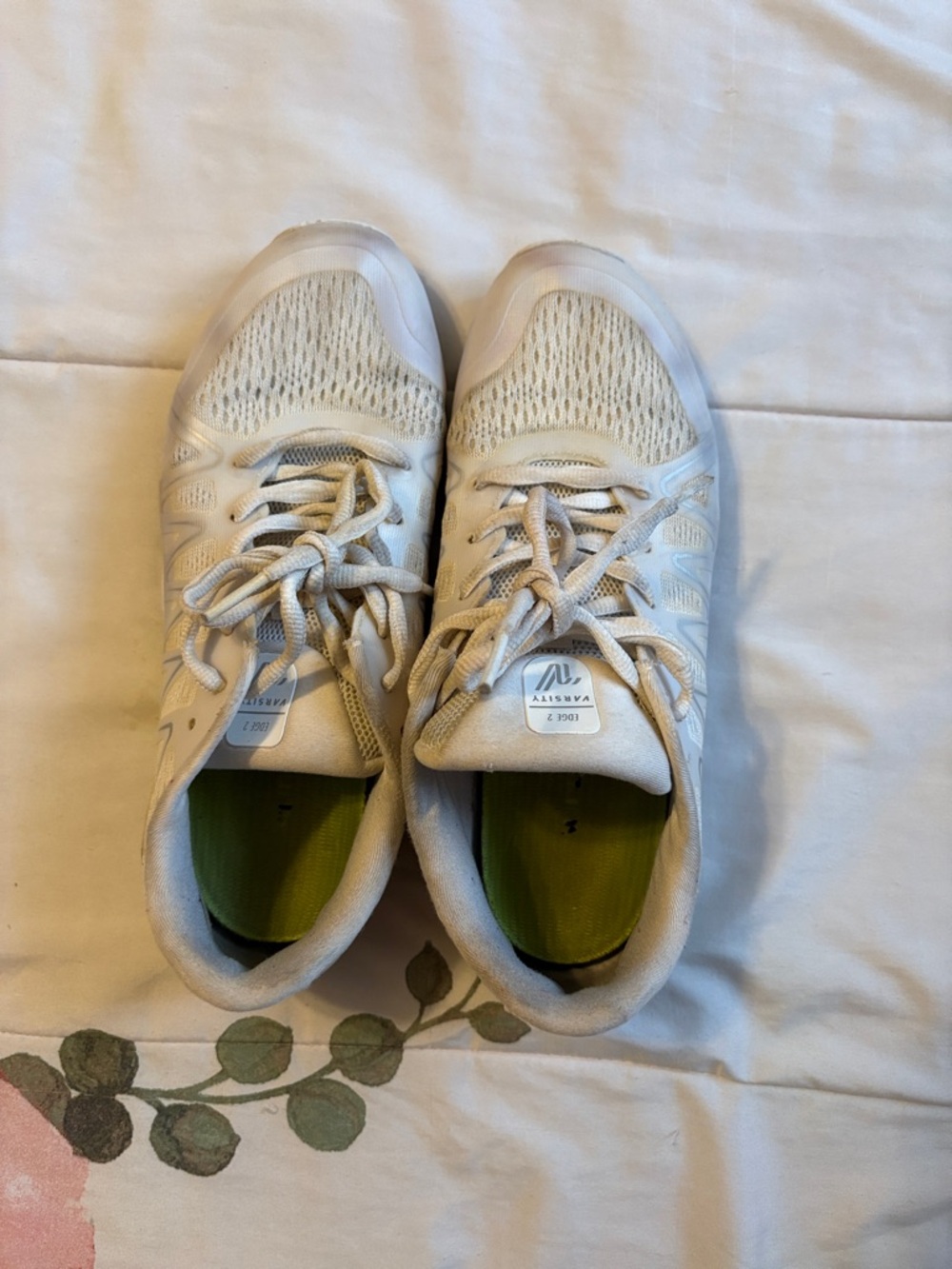 Varsity Women's Athletic Shoes in White with Green Insoles